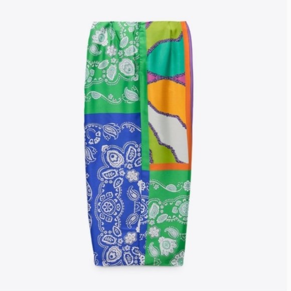 Zara Printed High Waisted Skirt With Knot Pareo MIDI Green Paisley Small - Picture 6 of 9